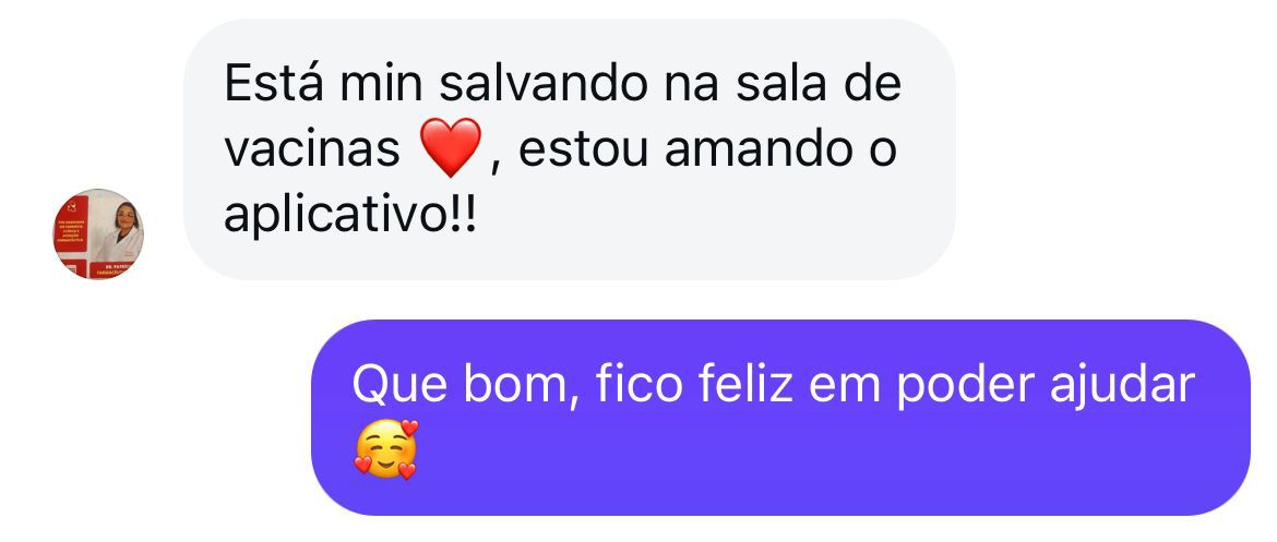 Print do WhatsApp: aluna agradecendo, está salvando na sala de vacinas